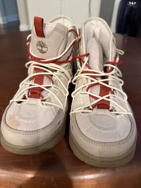 Timberland Cream & Red Sporty Outdoor Boots Size 8.5